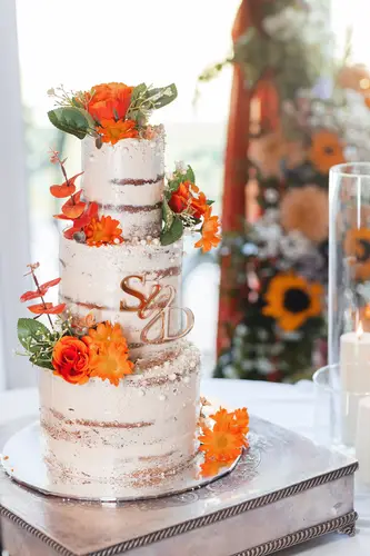 Floral wedding cake at Millbrook Lodge